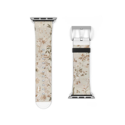 Classic Neutral Floral Apple Watch Band, Elegant Botanical Print Strap, Timeless Accessory, Sophisticated Tech Wear. Apple Watch Straps For Series 4 5 6 7 8 9 ULTRA SE 38/40/41mm & 42/44/45mm Vegan Faux Leather Band