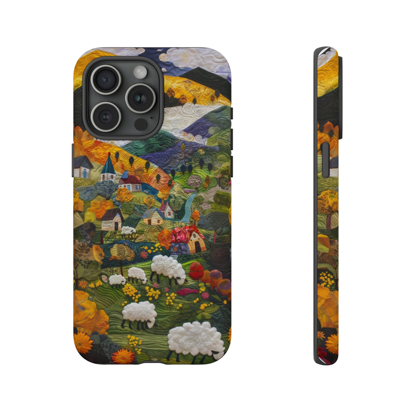 Quaint Countryside Quilt iPhone Case, Artistic Pastoral Landscape, Sturdy Protective Cover, Tough Phone Cases