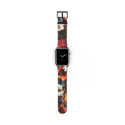 Autumn Bloom Elegance Apple Watch Band, Fall Flower Symphony Smartwatch Strap, Rich Floral Tapestry Wristband Accessory. Apple Watch Band Apple Watch Straps For Series 4 5 6 7 8 9 ULTRA SE 38/40/41mm & 42/44/45mm Vegan Faux Leather Band