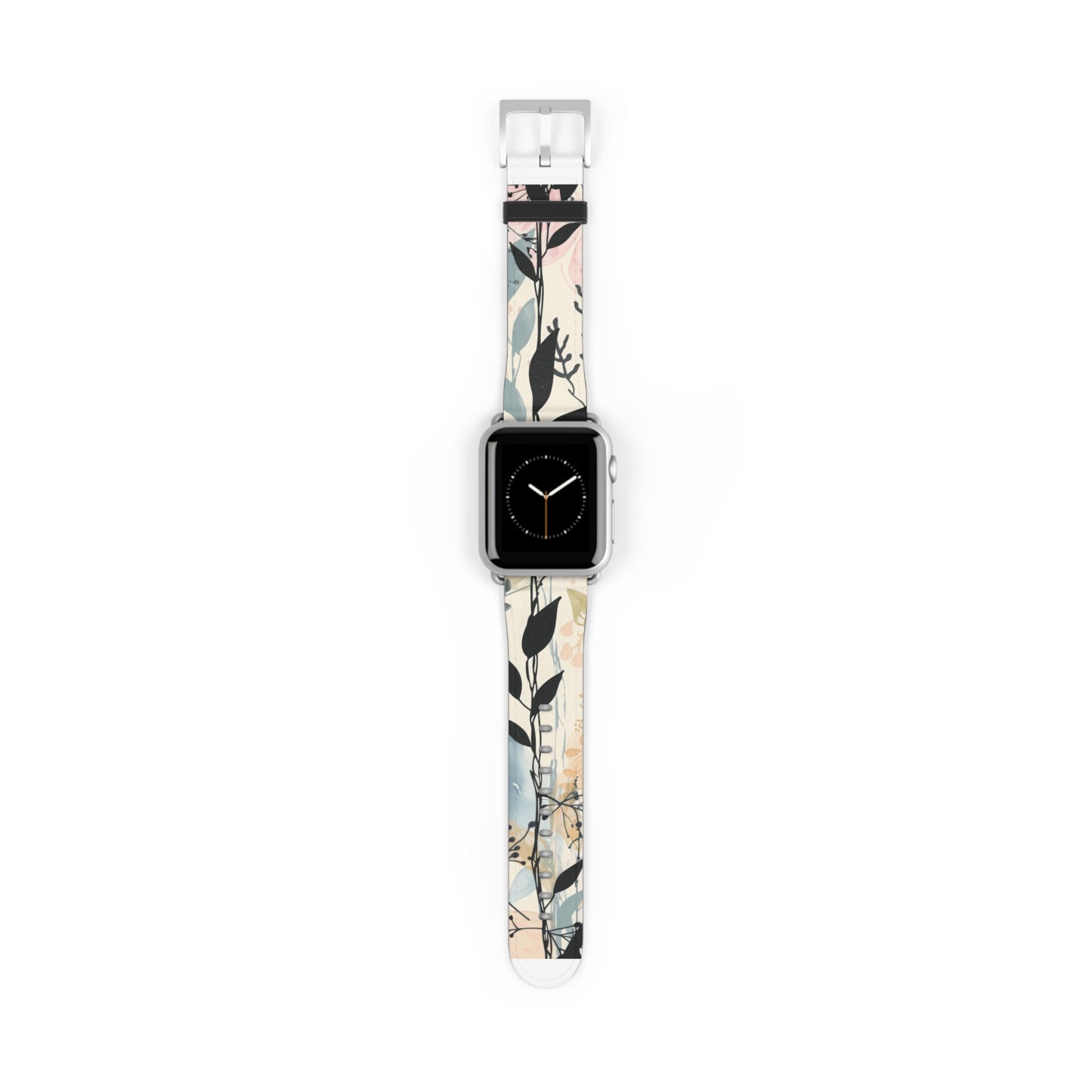 Contemporary Floral Apple Watch Band, Chic Pastel Tones with Black Accents, Stylish Silicone Strap for Everyday Elegance. Apple Watch Band Apple Watch Straps For Series 4 5 6 7 8 9 ULTRA SE 38/40/41mm & 42/44/45mm Vegan Faux Leather Band