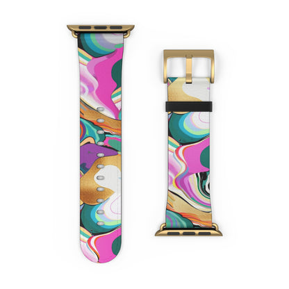 Whimsical Abstract Waves Apple Watch Band, Psychedelic Swirls Smartwatch Strap, Colorful Artistic Wristband Accessory. Apple Watch Band Apple Watch Straps For Series 4 5 6 7 8 9 ULTRA SE 38/40/41mm & 42/44/45mm Vegan Faux Leather Band