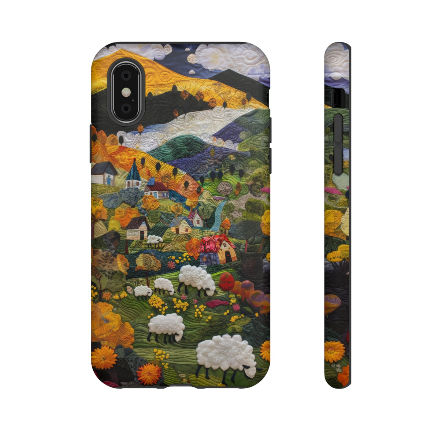 Quaint Countryside Quilt iPhone Case, Artistic Pastoral Landscape, Sturdy Protective Cover, Tough Phone Cases