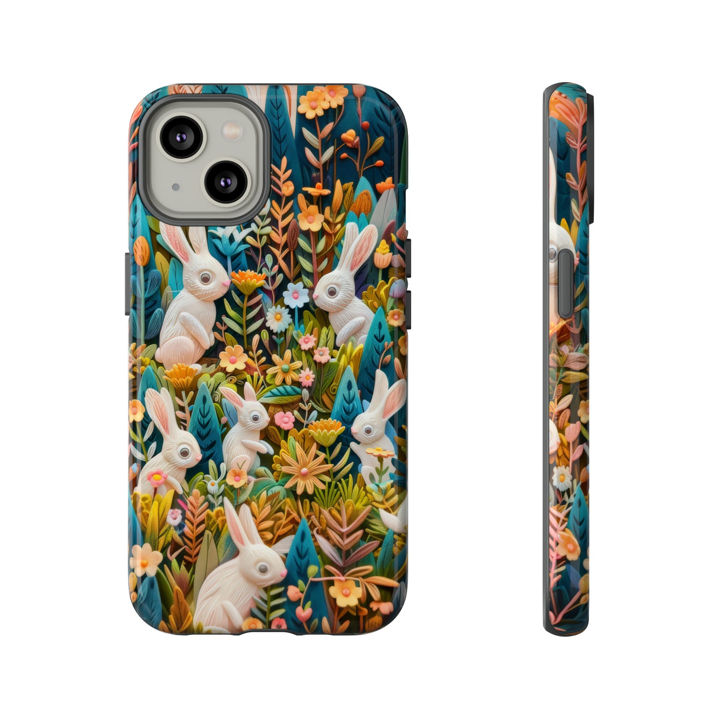 Mystical Garden Bunnies iPhone Case, Enchanted Floral Wonderland, Durable Protective Cover, Tough Phone Cases