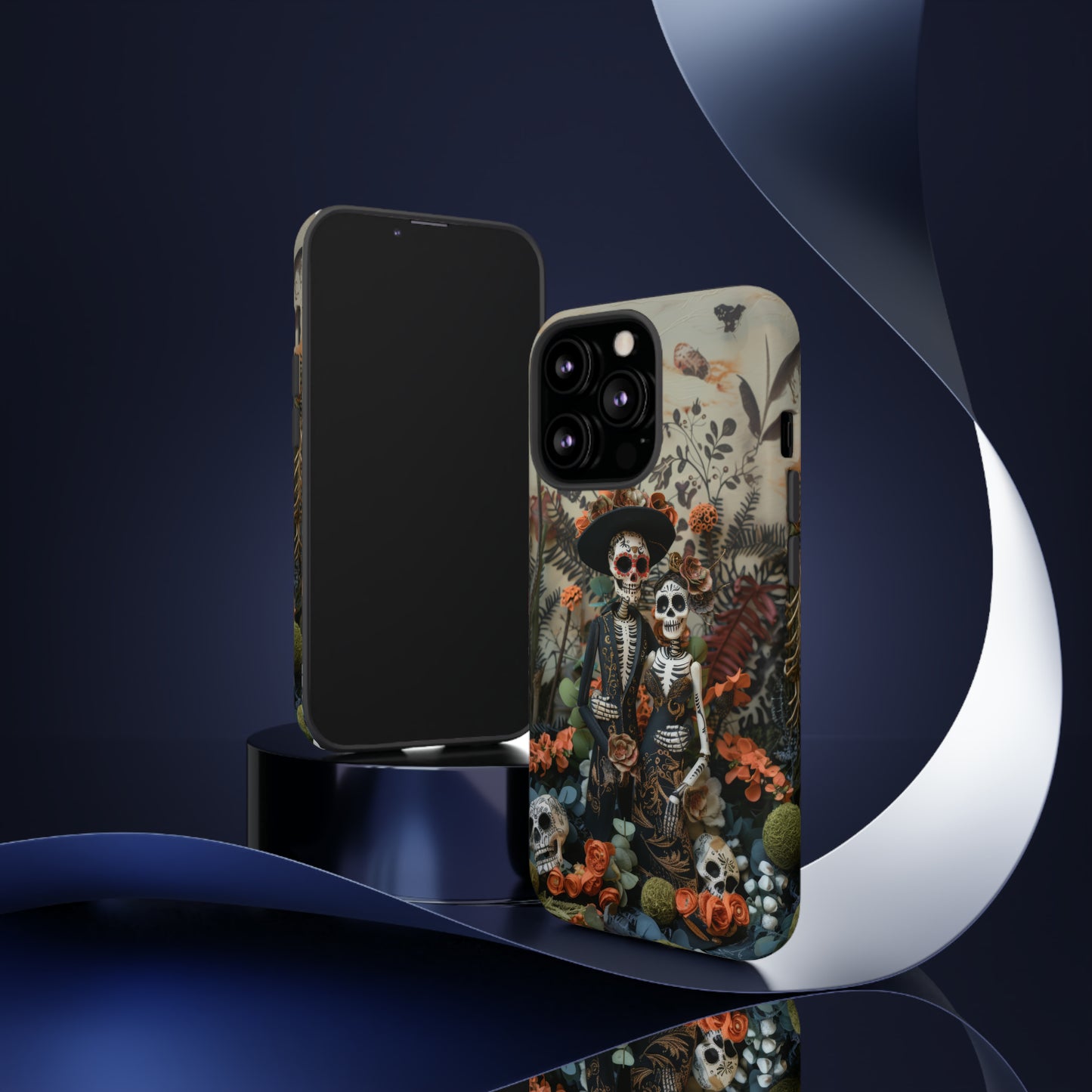 Custodia per telefono Dia de los Muertos, Cover con design di coppia scheletrica, Accessorio protettivo festivo per telefono, Custodie per telefono resistenti 