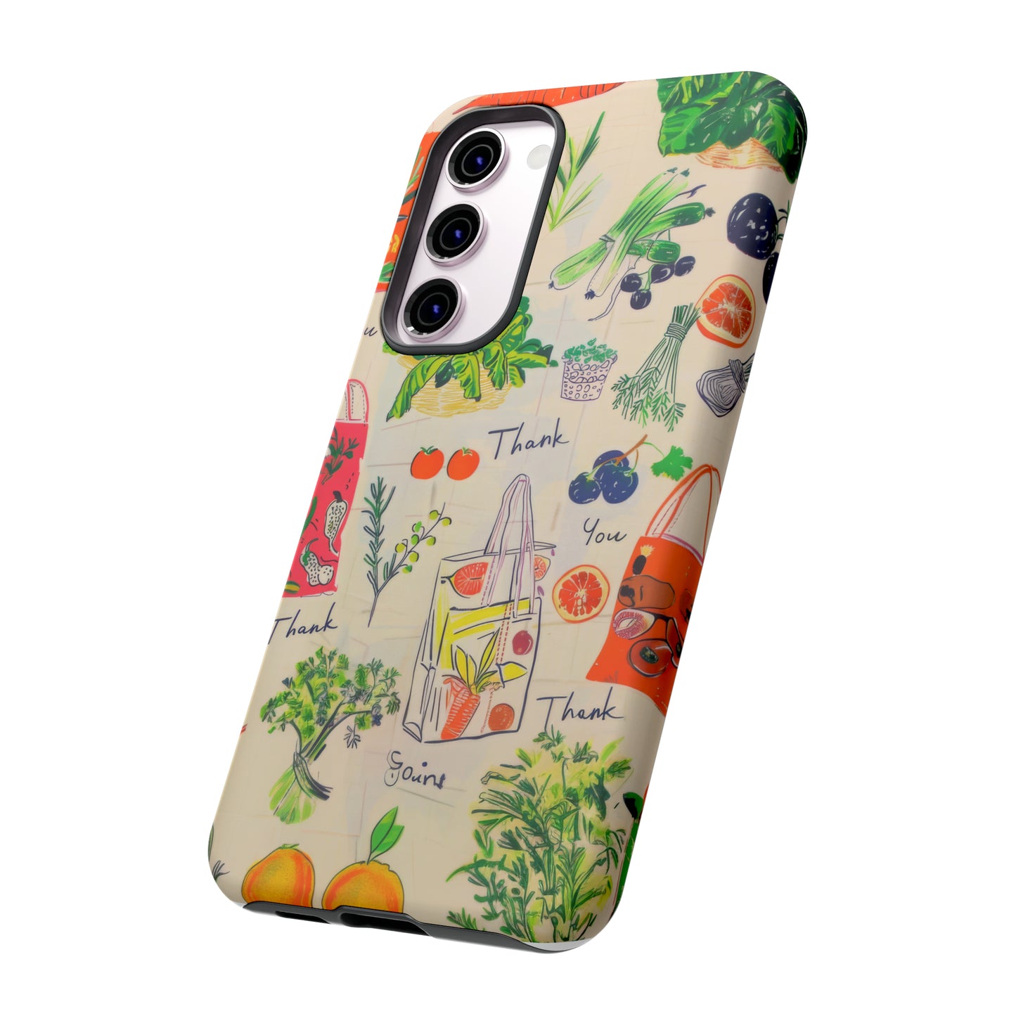 Custodia per telefono a tema di generi alimentari sostenibili, cover dal design ecologico per lo shopping per smartphone, custodie per telefoni resistenti 