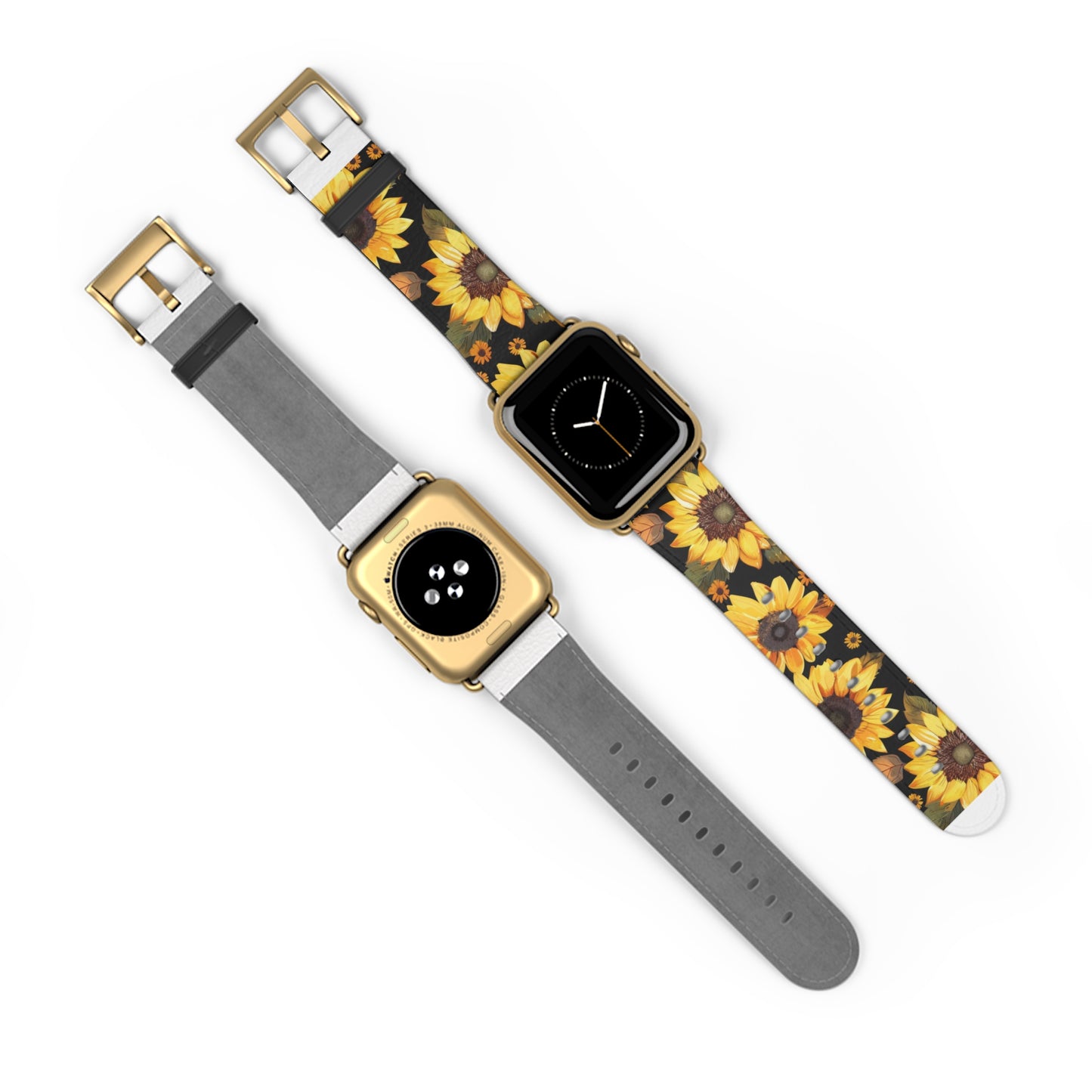 Sunflower Pattern Apple Watch Band | Floral Smartwatch Accessory | Designer Watch Strap | Unique Wearable Art | Gift for Sunflower Lovers. Apple Watch Band Apple Watch Straps For Series 4 5 6 7 8 9 ULTRA SE 38/40/41mm & 42/44/45mm Vegan Faux Leather Band