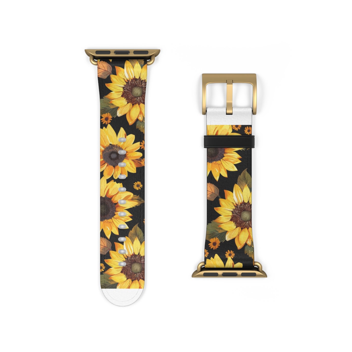 Sunflower Pattern Apple Watch Band | Floral Smartwatch Accessory | Designer Watch Strap | Unique Wearable Art | Gift for Sunflower Lovers. Apple Watch Band Apple Watch Straps For Series 4 5 6 7 8 9 ULTRA SE 38/40/41mm & 42/44/45mm Vegan Faux Leather Band