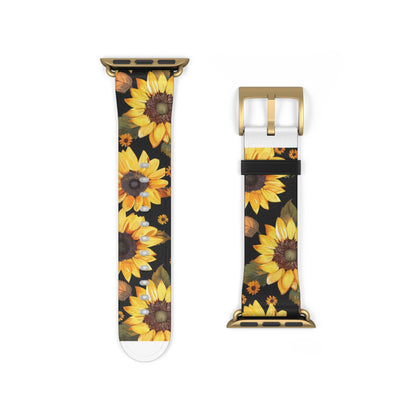 Sunflower Pattern Apple Watch Band | Floral Smartwatch Accessory | Designer Watch Strap | Unique Wearable Art | Gift for Sunflower Lovers. Apple Watch Band Apple Watch Straps For Series 4 5 6 7 8 9 ULTRA SE 38/40/41mm & 42/44/45mm Vegan Faux Leather Band