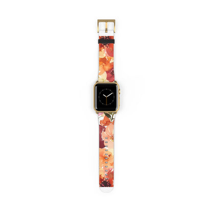 Lebendiges Apple Watch-Armband mit Aquarell-Blumenmuster | Künstlerisches Blütenarmband. Apple Watch-Armband Apple Watch-Armbänder für Serie 4, 5, 6, 7, 8, 9, ULTRA SE, 38/40/41 mm und 42/44/45 mm, veganes Kunstlederband 