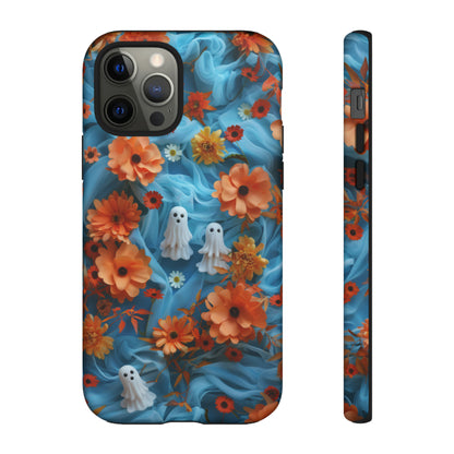 Gruselige florale Halloween Handyhülle, Herbstliche Geister und Blumen Design Hülle für Smartphones, Robuste Handyhüllen