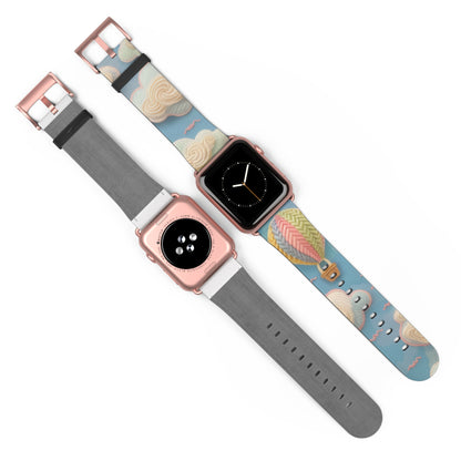 Serene Sky Heißluftballon Apple Watch Band, Pastell Wolken und Ballon Druck, verträumtes Smartwatch Armband. Apple Watch Band Apple Watch Armbänder für Serie 4 5 6 7 8 9 ULTRA SE 38/40/41mm &amp; 42/44/45mm veganes Kunstlederband 