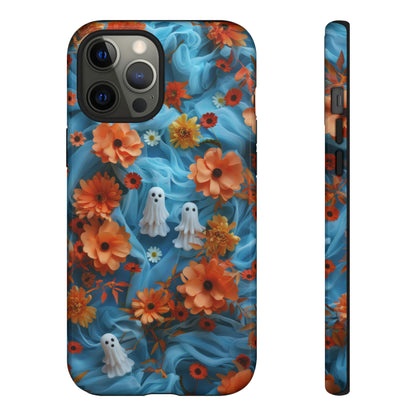 Gruselige florale Halloween Handyhülle, Herbstliche Geister und Blumen Design Hülle für Smartphones, Robuste Handyhüllen