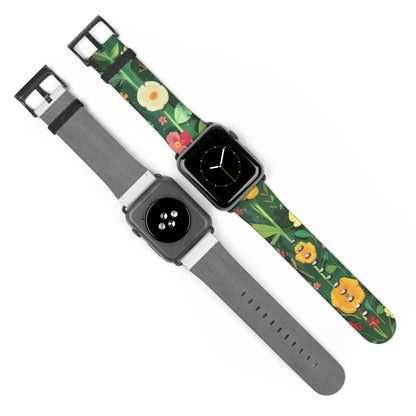 Sunny Meadow Apple Watch Strap, Lively Floral Smartwatch Band, Spring Blossom and Poppy Wristband, Nature-Themed Accessory. Apple Watch Band Apple Watch Straps For Series 4 5 6 7 8 9 ULTRA SE 38/40/41mm & 42/44/45mm Vegan Faux Leather Band