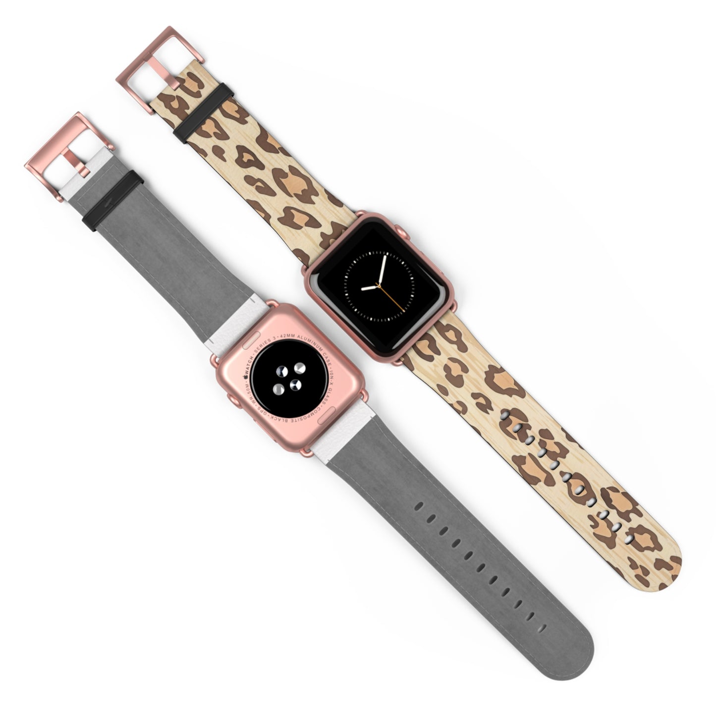 Apple Watch-Armband mit natürlichem Holzmaserungs-Leopardenmuster | Einzigartiges Armband aus Kunstholz. Apple Watch-Armband, Apple Watch-Armbänder für Serie 4, 5, 6, 7, 8, 9, ULTRA SE, 38/40/41 mm und 42/44/45 mm, veganes Kunstlederarmband 