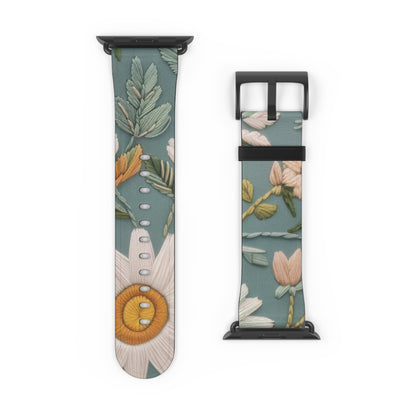 Serene Floral Tapestry Apple Watch Band, Soft Pastel Botanicals on Duck Egg Blue, Stylish Smartwatch Accessory. Apple Watch Band Apple Watch Straps For Series 4 5 6 7 8 9 ULTRA SE 38/40/41mm & 42/44/45mm Vegan Faux Leather Band