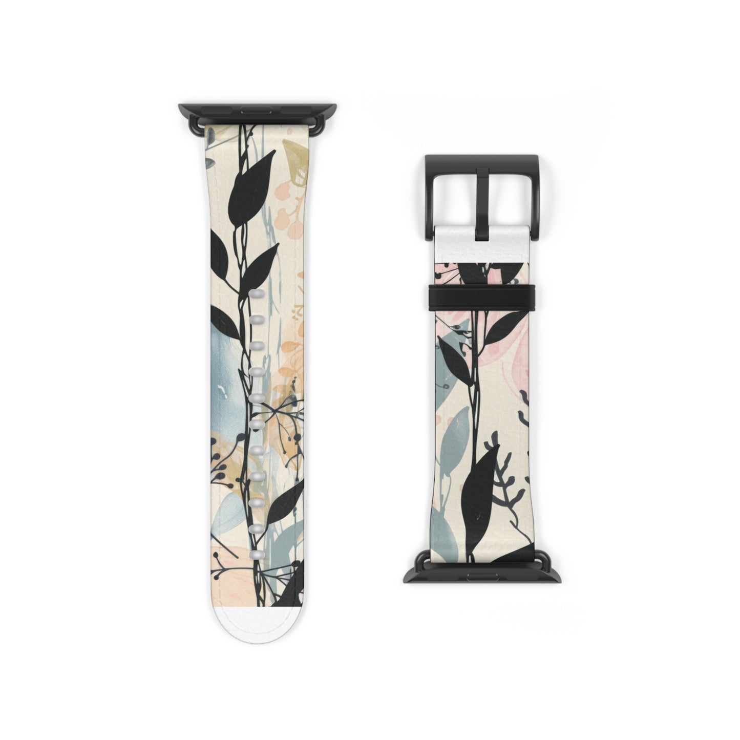 Contemporary Floral Apple Watch Band, Chic Pastel Tones with Black Accents, Stylish Silicone Strap for Everyday Elegance. Apple Watch Band Apple Watch Straps For Series 4 5 6 7 8 9 ULTRA SE 38/40/41mm & 42/44/45mm Vegan Faux Leather Band