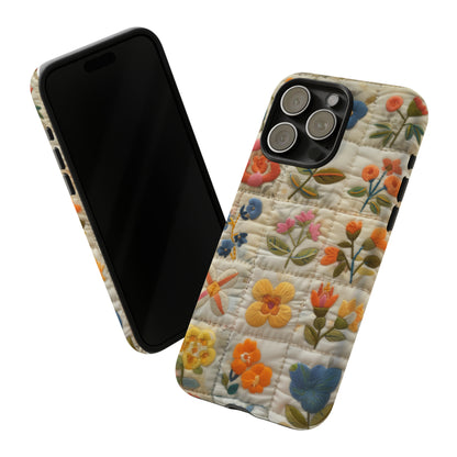 Custodia per telefono floreale trapuntata, cover morbida per telefono con fiori ricamati, custodia per smartphone elegante e protettiva, custodie per telefono resistenti