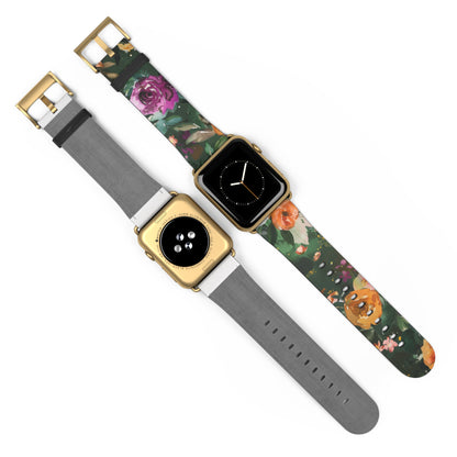 Floral Elegance Apple Watch Band, Vibrant Blossom Design Smartwatch Strap, Chic Rose Garden Wristband Accessory for Spring Apple Watch Band. Apple Watch Straps For Series 4 5 6 7 8 9 ULTRA SE 38/40/41mm & 42/44/45mm Vegan Faux Leather Band