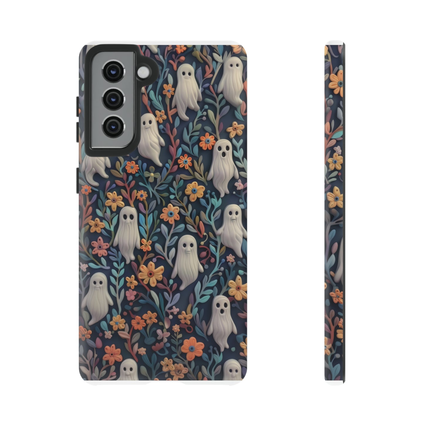 Whimsical Ghosts Floral iPhone Case, Unique Spooky Design, Charming Protective Cover, Tough Cases