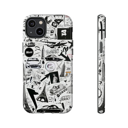 Iconica custodia per telefono con collage musicale in bianco e nero, cover dal design grafico moderno per audiofili, custodie per telefoni resistenti