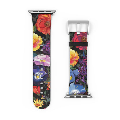 Floral Elegance Apple Watch Strap, Lush Botanical Print Watch Band, Chic Garden-Inspired Accessory for Everyday Style. Apple Watch Band Apple Watch Straps For Series 4 5 6 7 8 9 ULTRA SE 38/40/41mm & 42/44/45mm Vegan Faux Leather Band