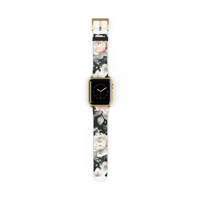 Sophisticated Floral Chic Apple Watch Band, Elegant Rose and Peony Design Strap, Modern Botanical Smartwatch Accessory. Apple Watch Band Apple Watch Straps For Series 4 5 6 7 8 9 ULTRA SE 38/40/41mm & 42/44/45mm Vegan Faux Leather Band