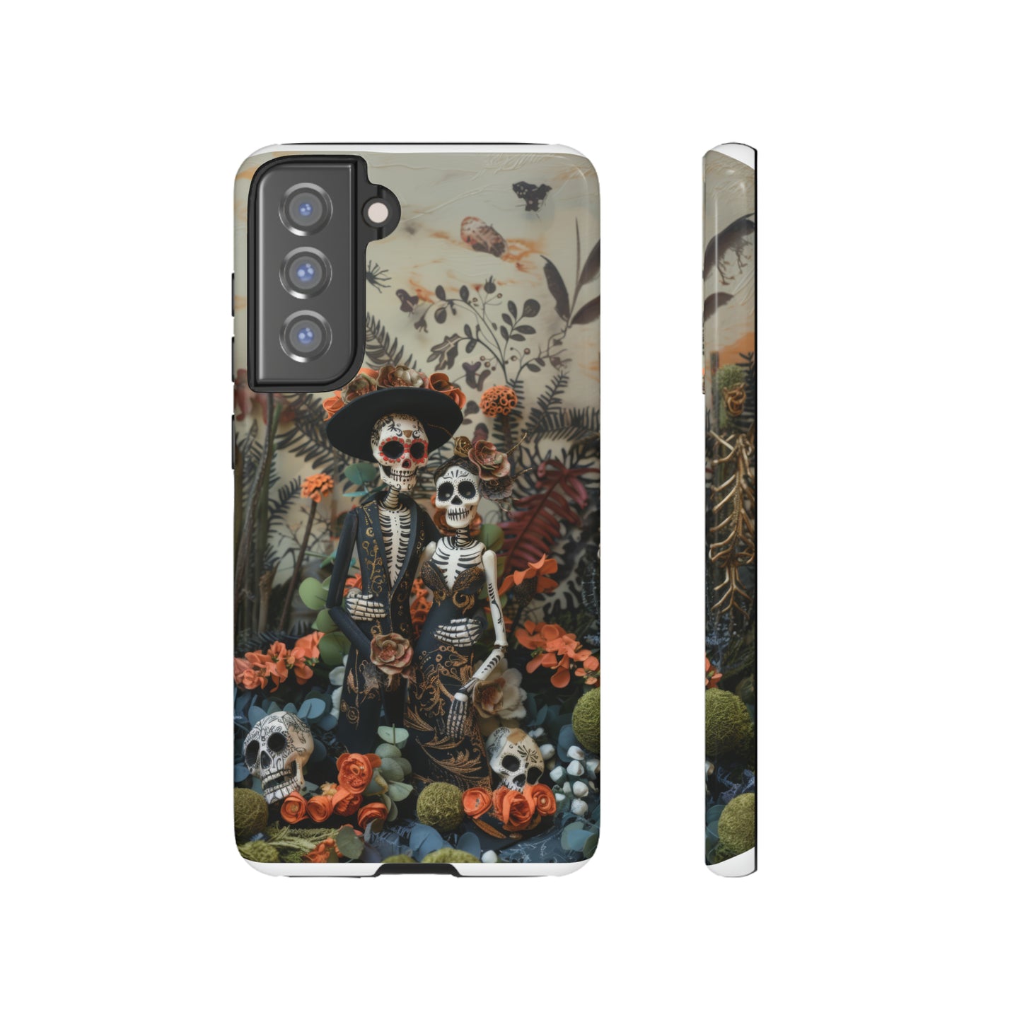 Custodia per telefono Dia de los Muertos, Cover con design di coppia scheletrica, Accessorio protettivo festivo per telefono, Custodie per telefono resistenti 