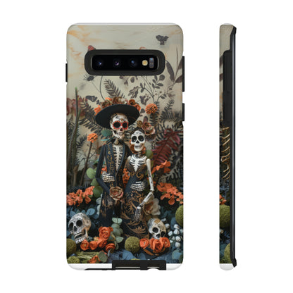 Custodia per telefono Dia de los Muertos, Cover con design di coppia scheletrica, Accessorio protettivo festivo per telefono, Custodie per telefono resistenti 