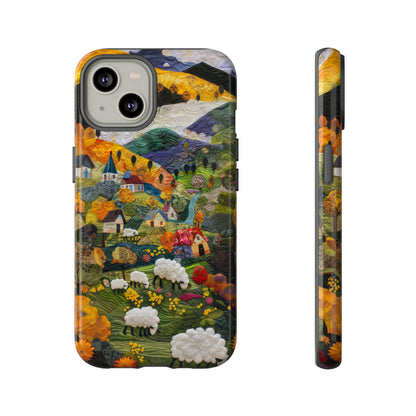 Quaint Countryside Quilt iPhone Case, Artistic Pastoral Landscape, Sturdy Protective Cover, Tough Phone Cases