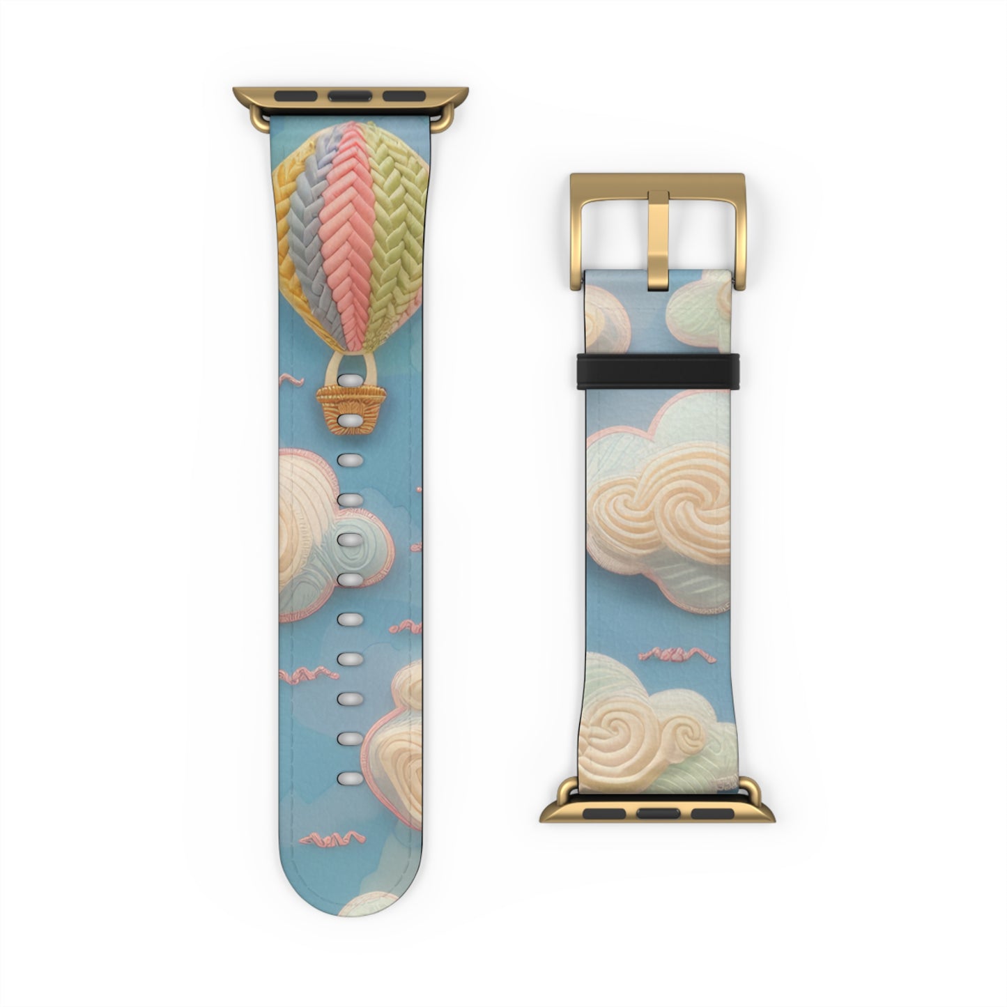 Serene Sky Heißluftballon Apple Watch Band, Pastell Wolken und Ballon Druck, verträumtes Smartwatch Armband. Apple Watch Band Apple Watch Armbänder für Serie 4 5 6 7 8 9 ULTRA SE 38/40/41mm &amp; 42/44/45mm veganes Kunstlederband 