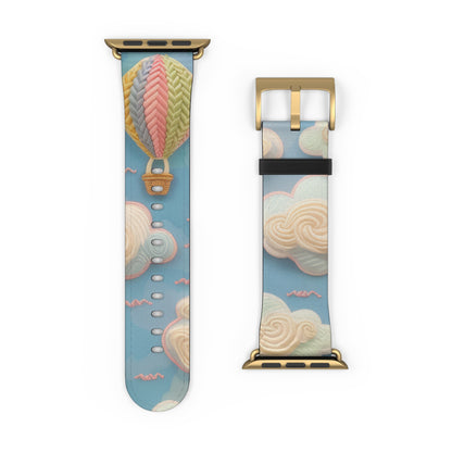 Serene Sky Heißluftballon Apple Watch Band, Pastell Wolken und Ballon Druck, verträumtes Smartwatch Armband. Apple Watch Band Apple Watch Armbänder für Serie 4 5 6 7 8 9 ULTRA SE 38/40/41mm &amp; 42/44/45mm veganes Kunstlederband 