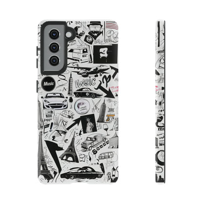 Iconica custodia per telefono con collage musicale in bianco e nero, cover dal design grafico moderno per audiofili, custodie per telefoni resistenti