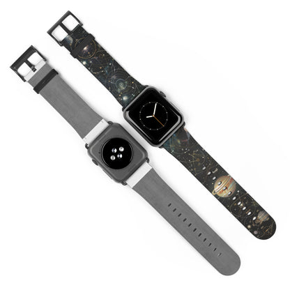 Solar System Exploration Apple Watch Band, Planetary Orbits & Constellations, Durable Black Silicone Strap for Astronomy Fans. Apple Watch Band Apple Watch Straps For Series 4 5 6 7 8 9 ULTRA SE 38/40/41mm & 42/44/45mm Vegan Faux Leather Band