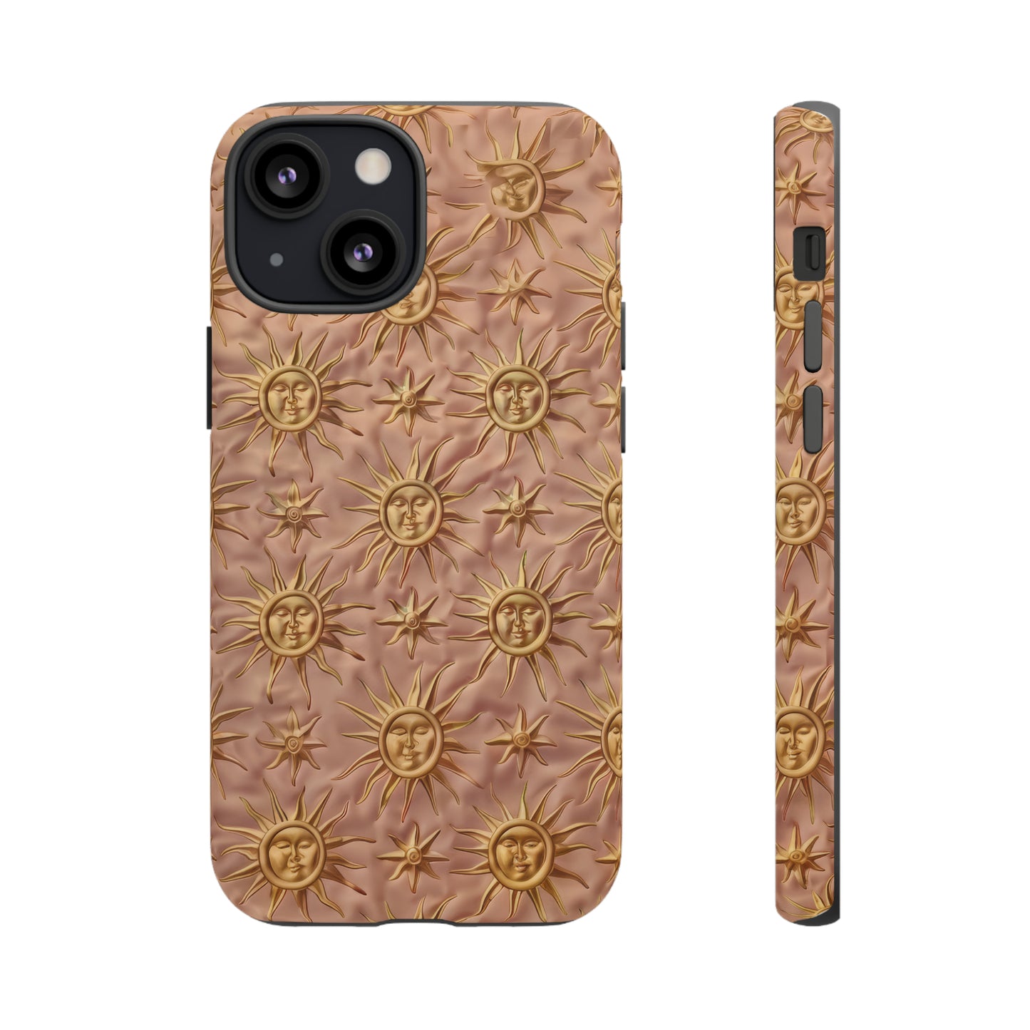 Custodia per iPhone con motivo sole celeste, design solare 3D strutturato, custodia protettiva lussuosa, custodie per telefono resistenti