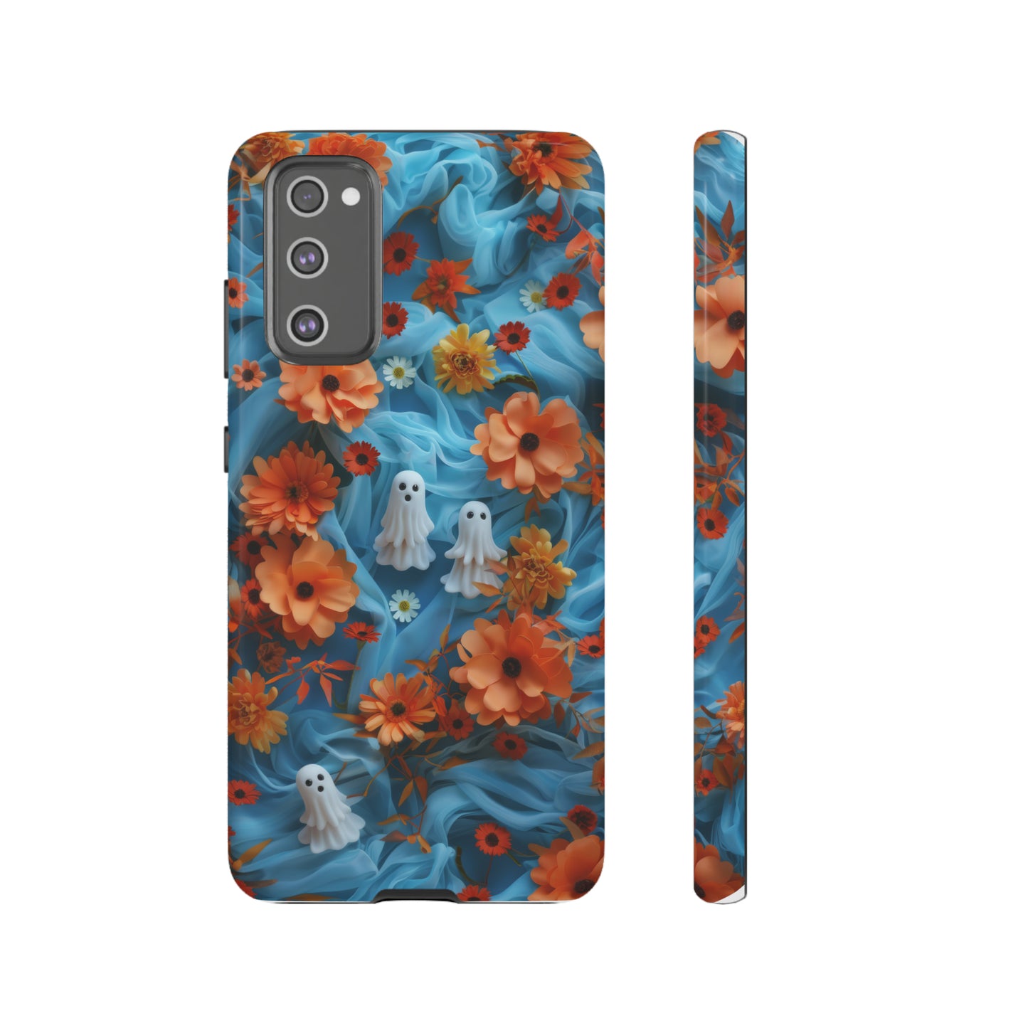 Gruselige florale Halloween Handyhülle, Herbstliche Geister und Blumen Design Hülle für Smartphones, Robuste Handyhüllen