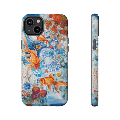 Orientalische Koi-Teich-iPhone-Hülle, traditionelles asiatisches Kunstwerk, ruhige Schutzhülle, robuste Handyhüllen 