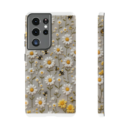 Spring Daisy Phone Case, Bees & Flowers Design, Nature-Inspired Protective Phone Cover, Tough Phone Cases