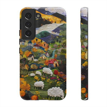 Quaint Countryside Quilt iPhone Case, Artistic Pastoral Landscape, Sturdy Protective Cover, Tough Phone Cases