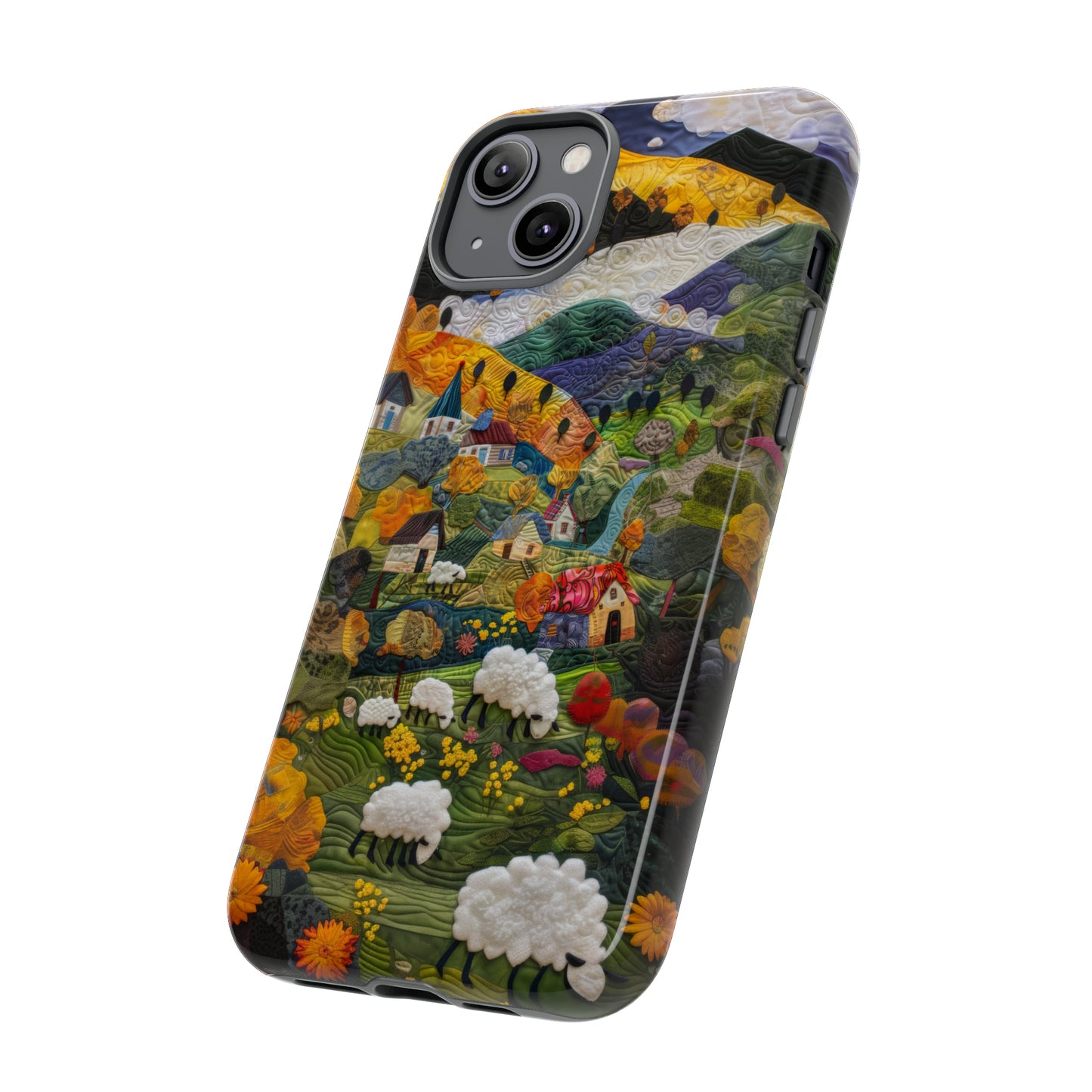 Quaint Countryside Quilt iPhone Case, Artistic Pastoral Landscape, Sturdy Protective Cover, Tough Phone Cases