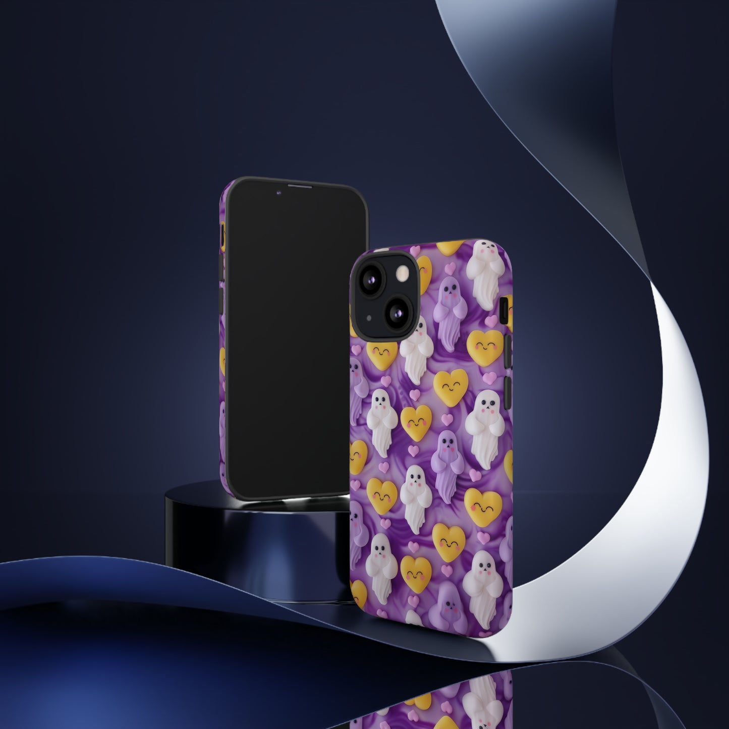 Purple Passion Ghostly Hearts Phone Case, Adorable Spirits with Love Emojis Cover for Smartphones, Tough Phone Cases