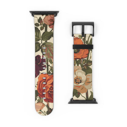 Autumn Harvest Floral Apple Watch Band | Rustic Bouquet Design Strap | Earthy Toned Smartwatch Accessory | Fall Fashion Statement Piece. Apple Watch Band Apple Watch Straps For Series 4 5 6 7 8 9 ULTRA SE 38/40/41mm & 42/44/45mm Vegan Faux Leather Band