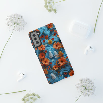 Gruselige florale Halloween Handyhülle, Herbstliche Geister und Blumen Design Hülle für Smartphones, Robuste Handyhüllen