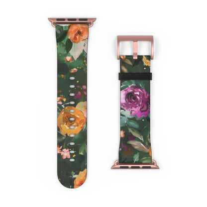 Floral Elegance Apple Watch Band, Vibrant Blossom Design Smartwatch Strap, Chic Rose Garden Wristband Accessory for Spring Apple Watch Band. Apple Watch Straps For Series 4 5 6 7 8 9 ULTRA SE 38/40/41mm & 42/44/45mm Vegan Faux Leather Band