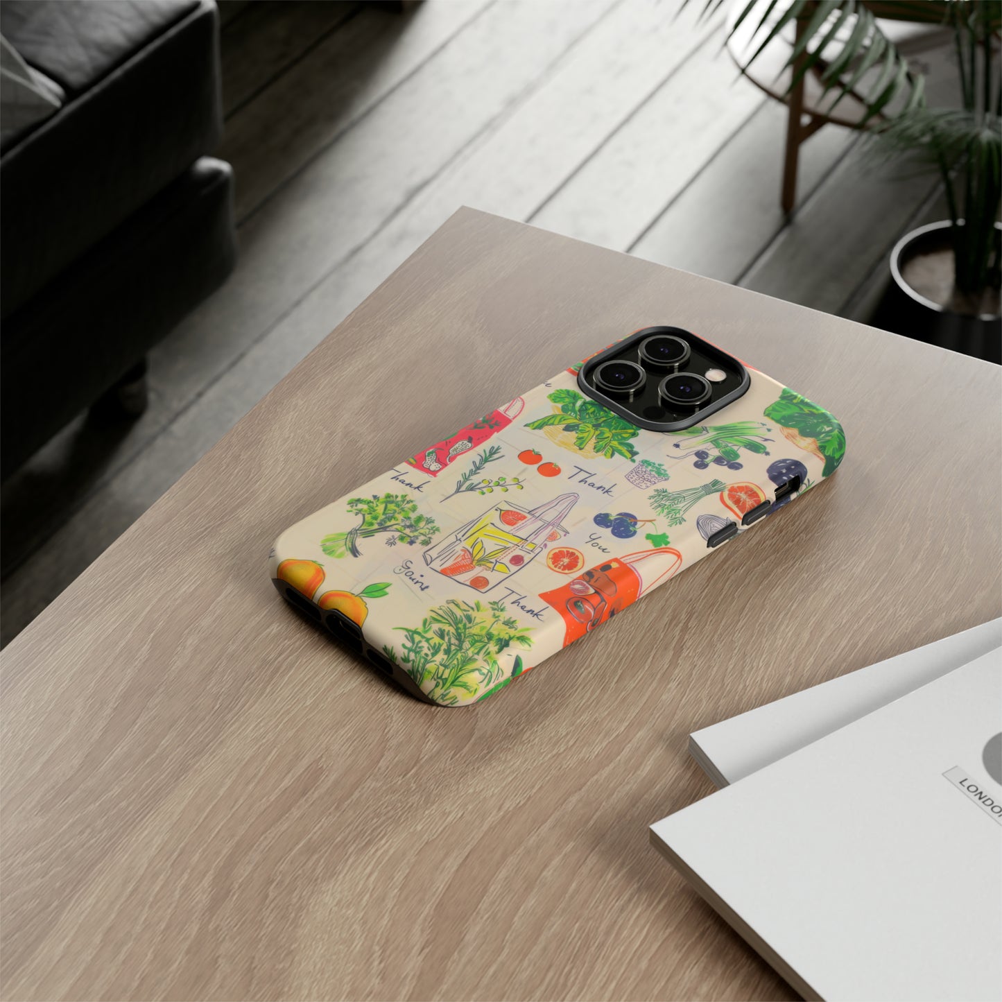 Custodia per telefono a tema di generi alimentari sostenibili, cover dal design ecologico per lo shopping per smartphone, custodie per telefoni resistenti 