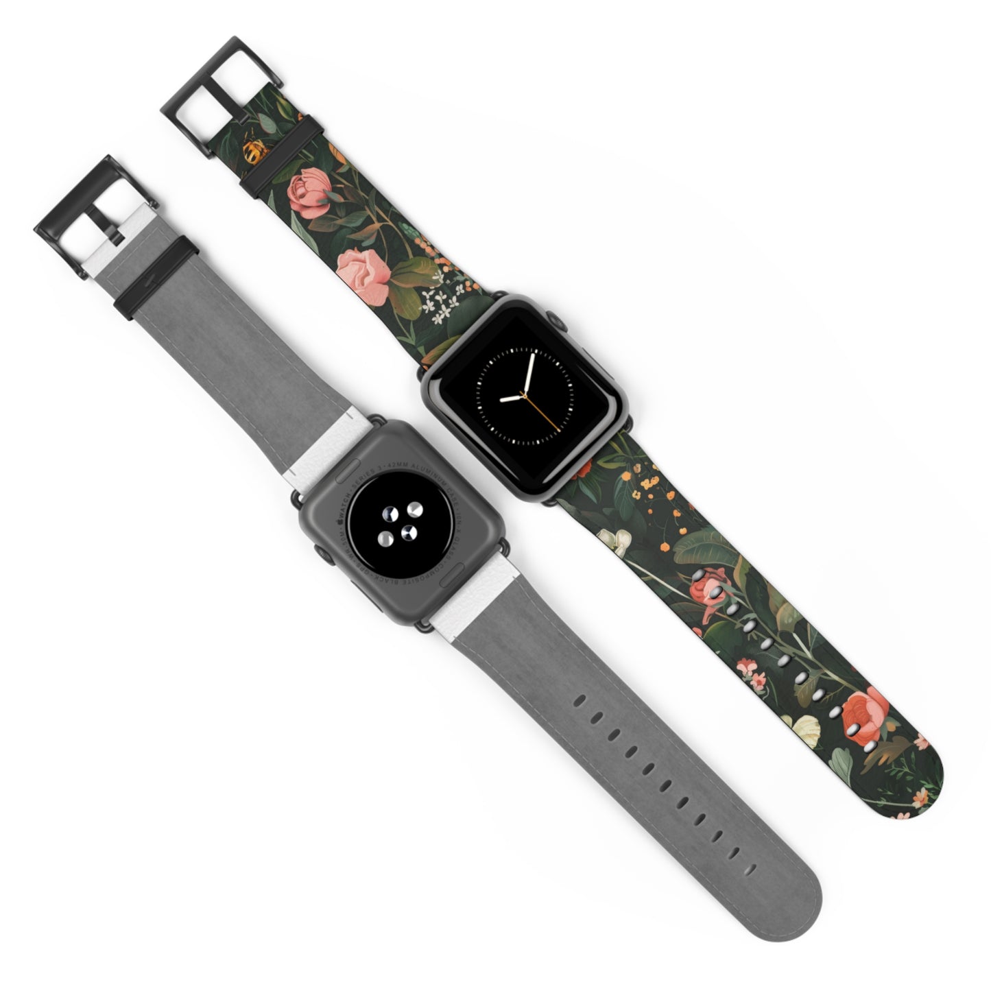 Midnight Garden Blooms Apple Watch Band, Dark Floral Elegance Smartwatch Strap, Nature-Inspired Rose Pattern Accessory. Apple Watch Band Apple Watch Straps For Series 4 5 6 7 8 9 ULTRA SE 38/40/41mm & 42/44/45mm Vegan Faux Leather Band