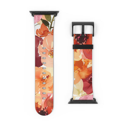 Lebendiges Apple Watch-Armband mit Aquarell-Blumenmuster | Künstlerisches Blütenarmband. Apple Watch-Armband Apple Watch-Armbänder für Serie 4, 5, 6, 7, 8, 9, ULTRA SE, 38/40/41 mm und 42/44/45 mm, veganes Kunstlederband 