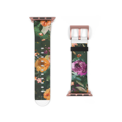 Floral Elegance Apple Watch Band, Vibrant Blossom Design Smartwatch Strap, Chic Rose Garden Wristband Accessory for Spring Apple Watch Band. Apple Watch Straps For Series 4 5 6 7 8 9 ULTRA SE 38/40/41mm & 42/44/45mm Vegan Faux Leather Band