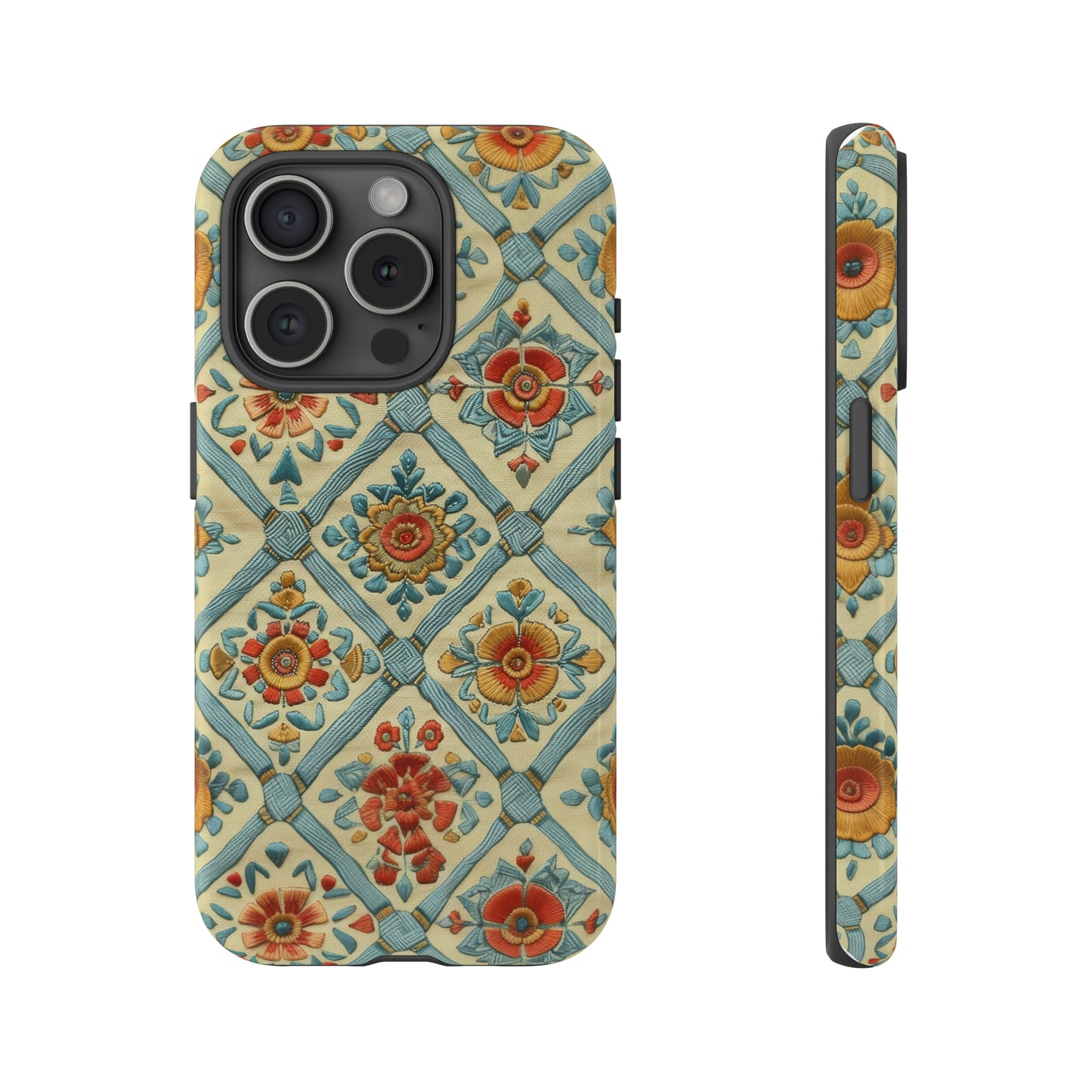 Vintage gesteppte florale iPhone-Hülle, Telefonhülle mit besticktem Design, handwerklich inspirierte Schutzausrüstung, robuste Hüllen