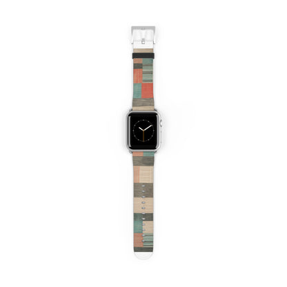 Modernes Apple Watch-Armband mit Erdtönen und Streifen | Modernes Armband in neutraler Farbpalette. Apple Watch-Armband, Apple Watch-Armbänder für Serie 4, 5, 6, 7, 8, 9, ULTRA SE, 38/40/41 mm und 42/44/45 mm, veganes Kunstlederarmband 