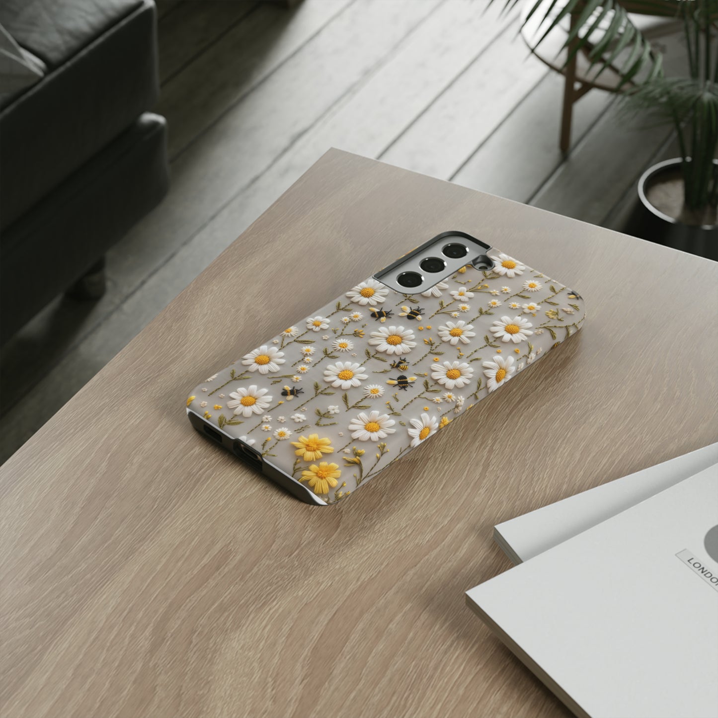 Spring Daisy Phone Case, Bees & Flowers Design, Nature-Inspired Protective Phone Cover, Tough Phone Cases